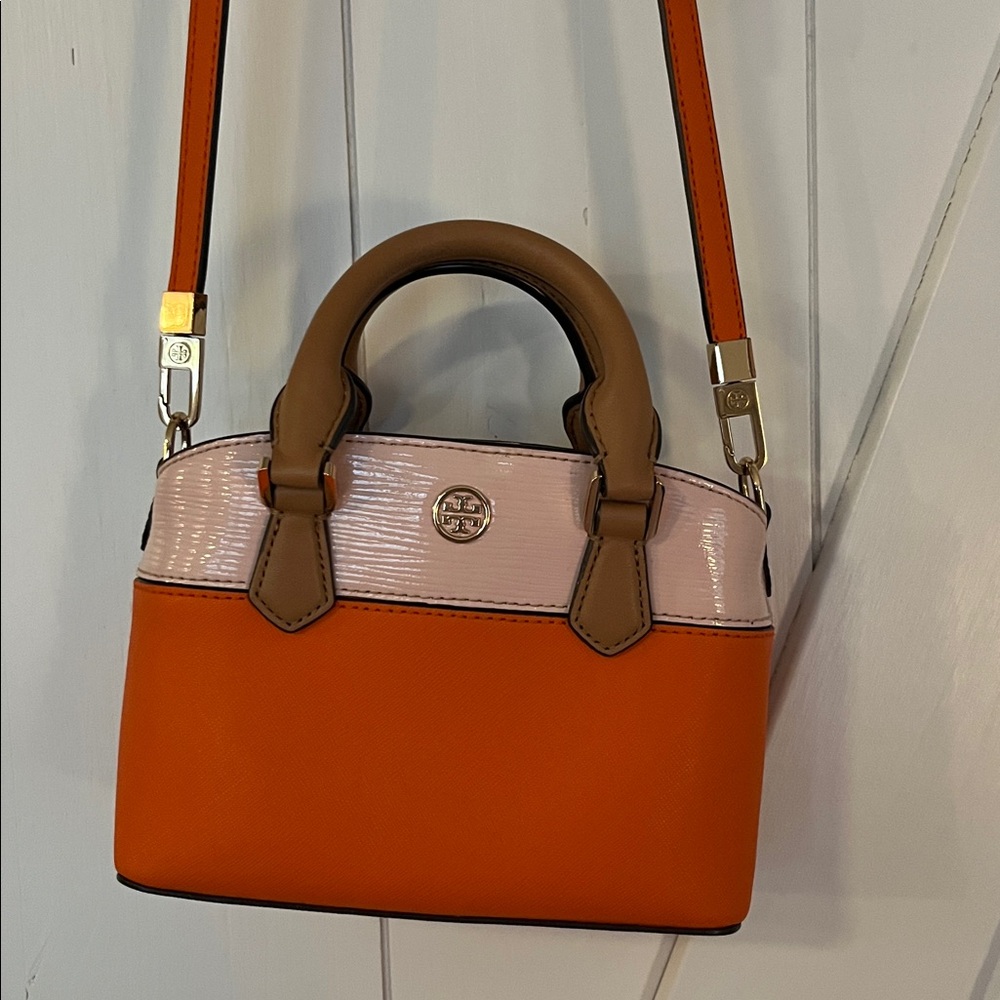 Tory Burch Robinson Color Block Top Handle Mini Crossbody Bag! Pristine! 🩷🧡